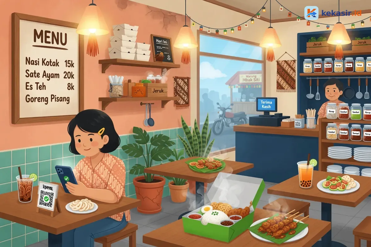 Ilustrasi pemilik katering rumahan memeriksa pesanan nasi kotak di dapur