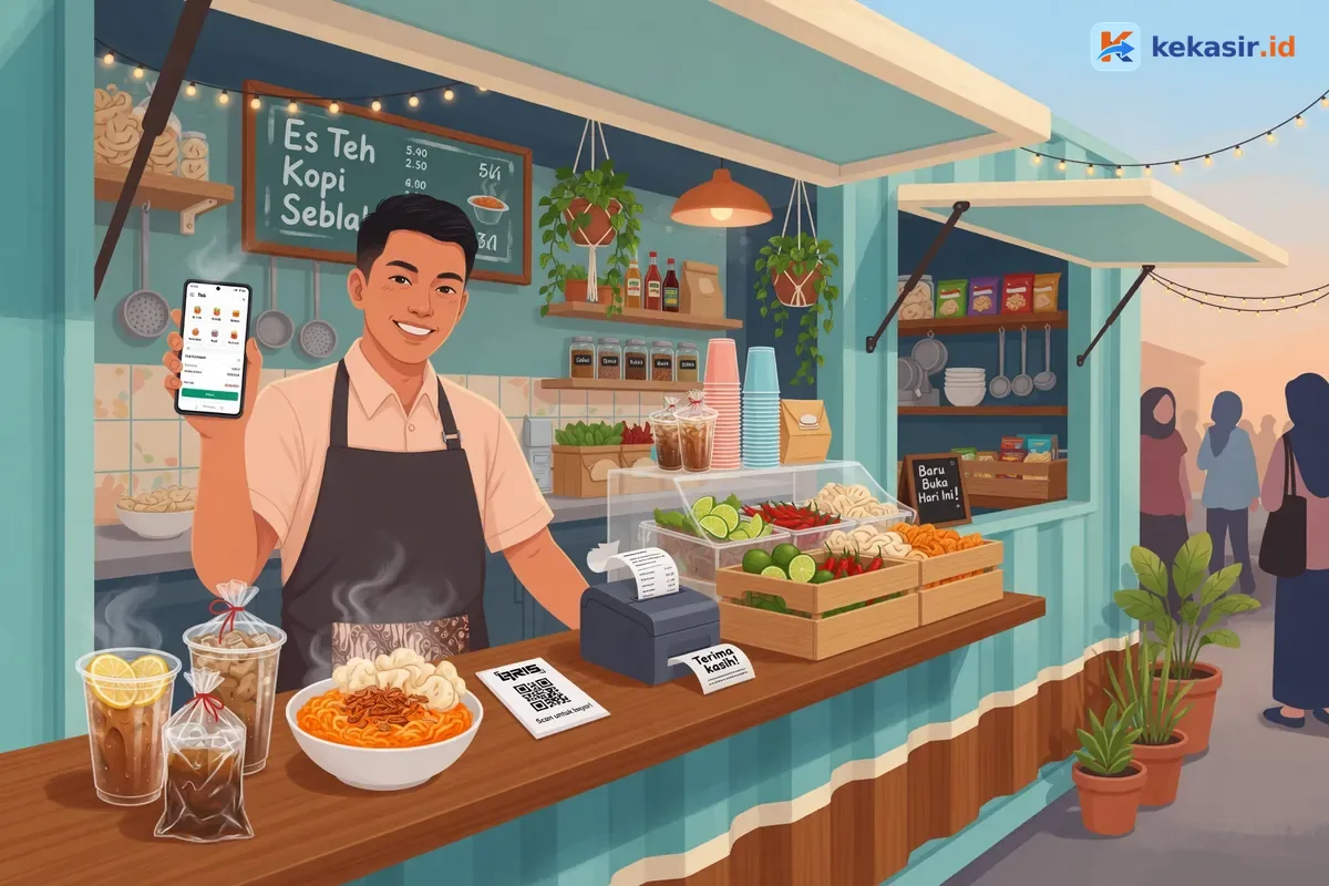 Ilustrasi pemilik lapak kontainer menginput pesanan di HP