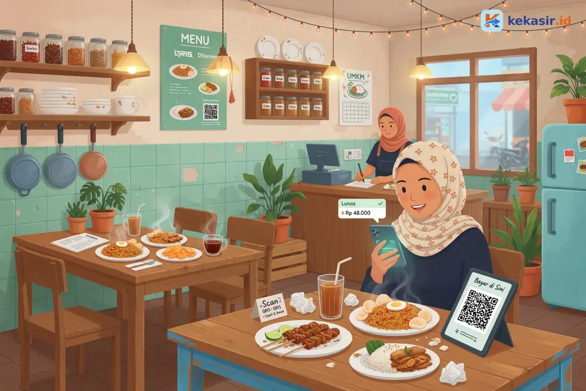 Pelanggan scan QRIS dinamis untuk bayar pesanan di stand event