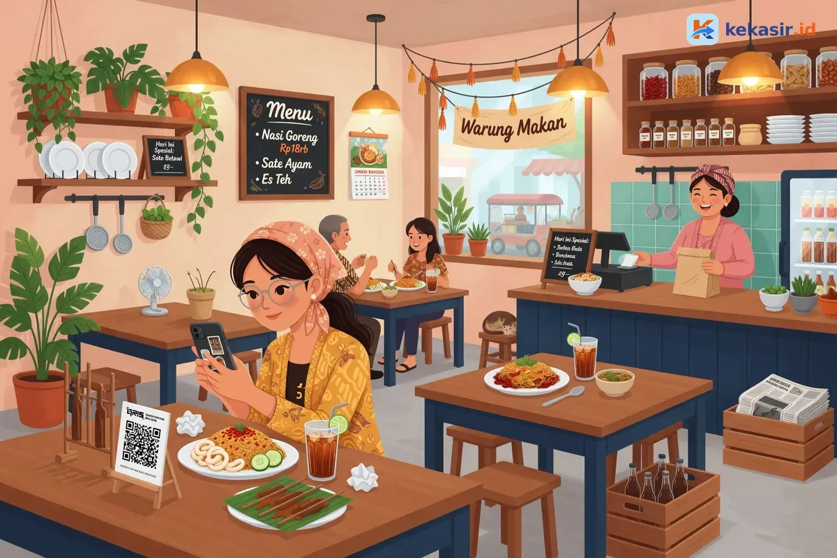 Ilustrasi pemilik pop up store makanan melayani antrian pelanggan di bazar