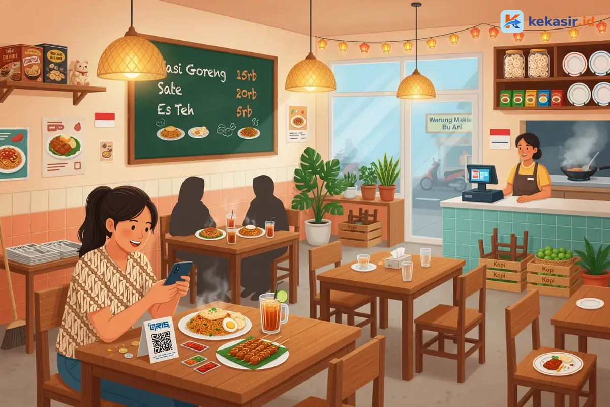 Pelanggan scan QRIS untuk membayar pesanan di stand makanan