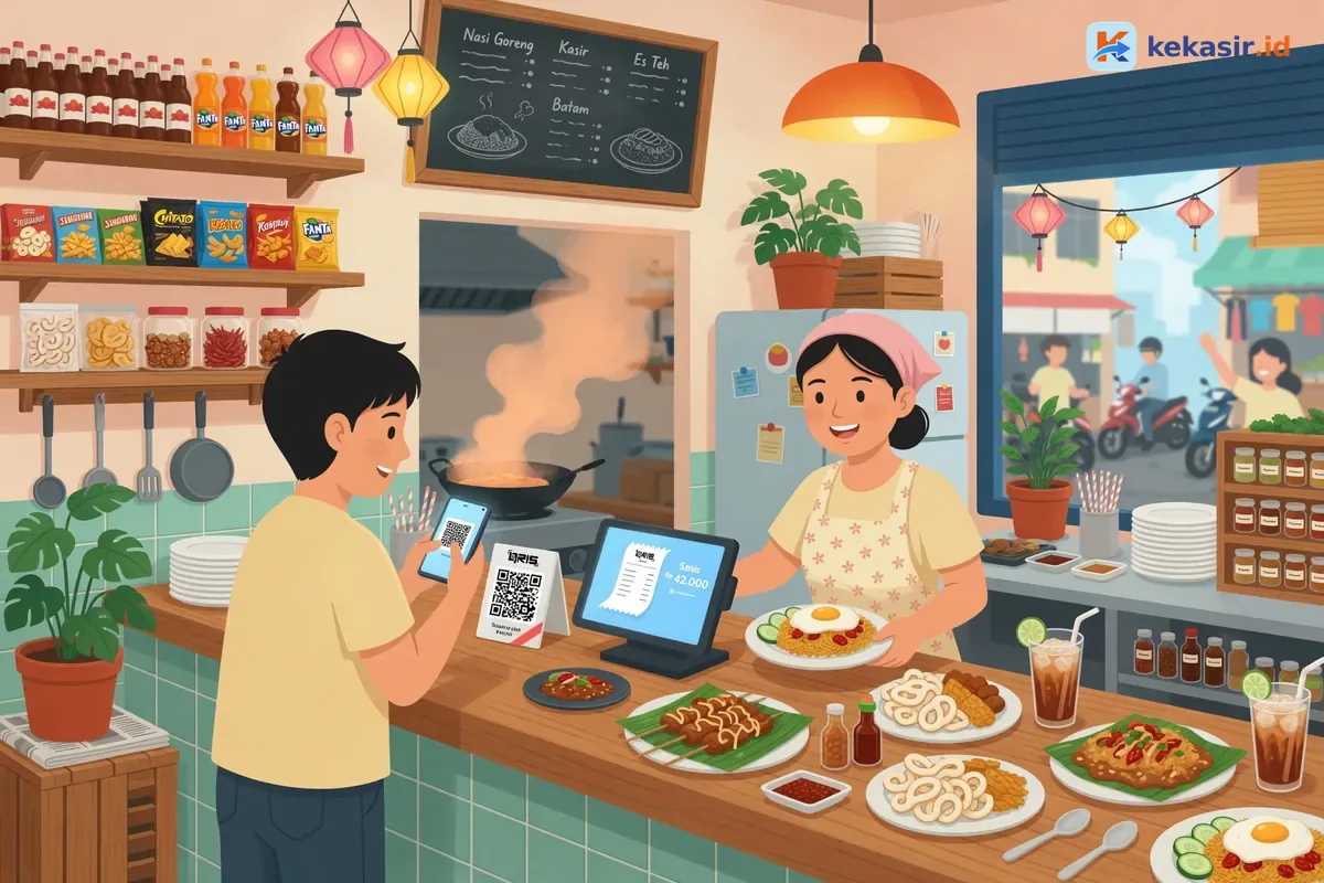 Pelanggan memindai QR code untuk memesan di kafe