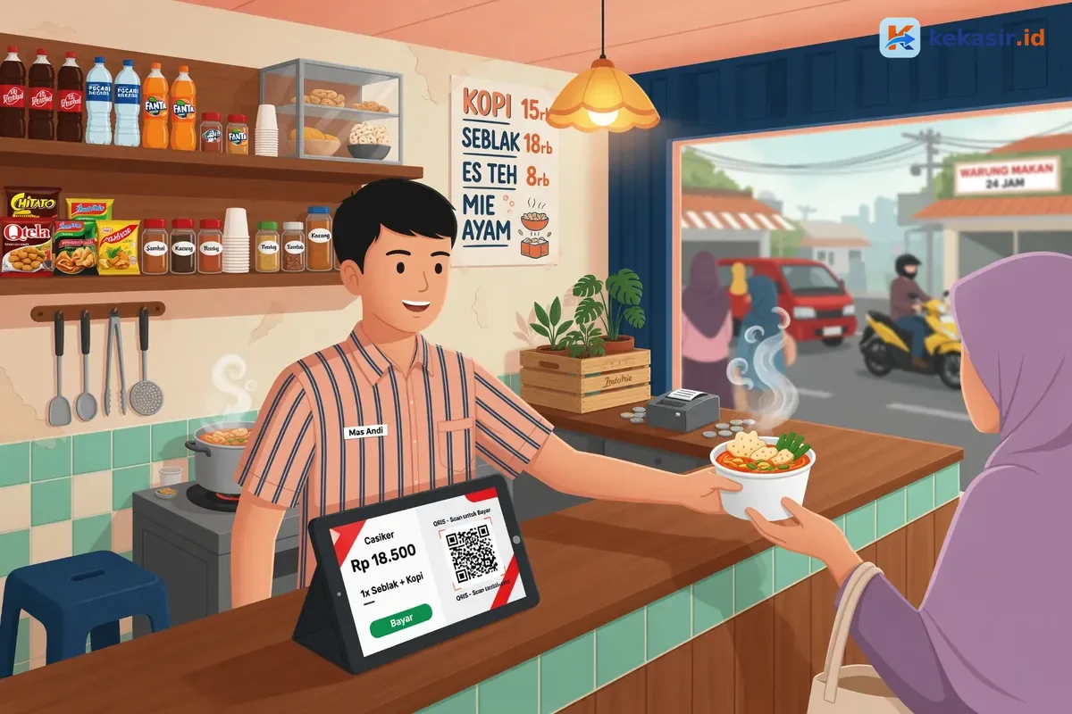Ilustrasi pemilik lapak kontainer melayani pelanggan di pinggir jalan