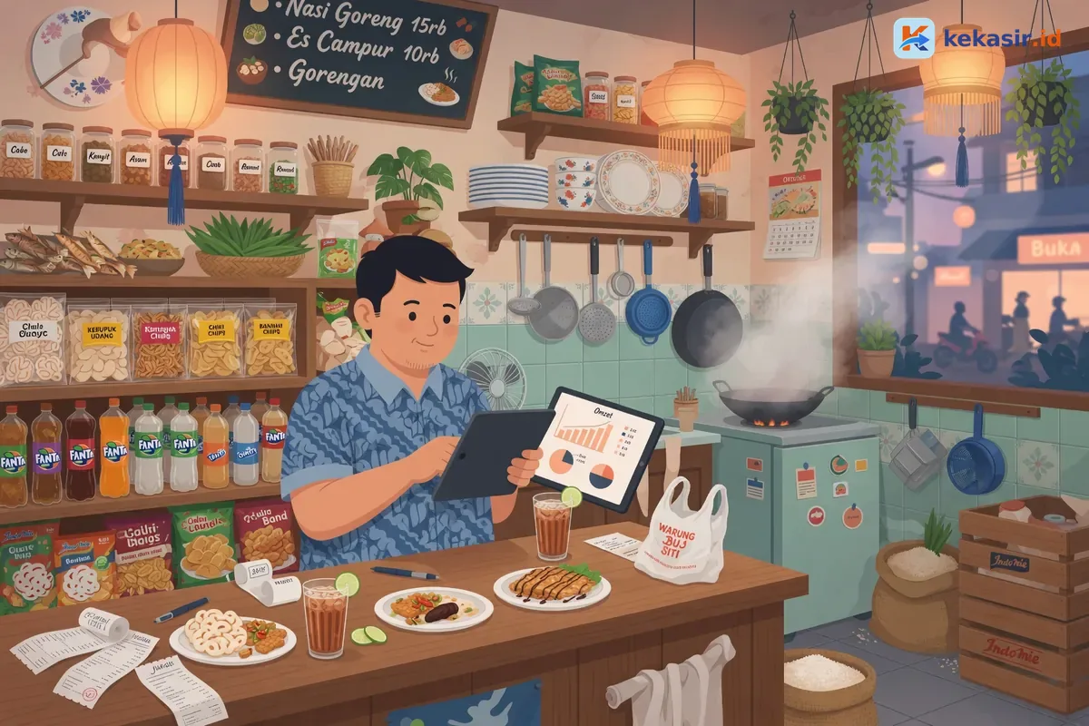 Owner cafe membuka laporan omzet multi outlet di tablet
