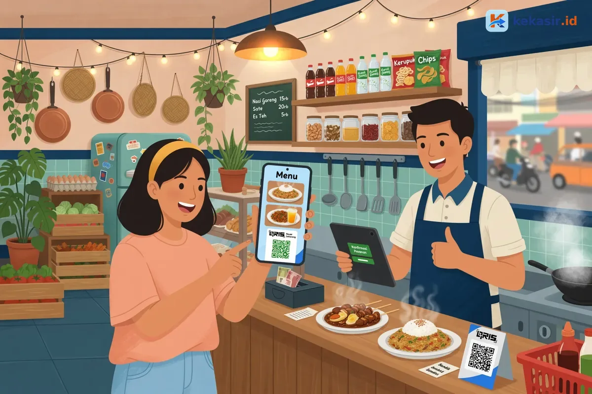 Suasana pelanggan sedang memesan makanan via ponsel dari katalog online