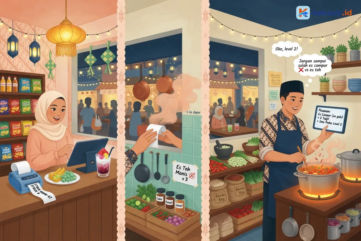 Alur pesanan dari kasir dicetak struk untuk bagian dapur bazar