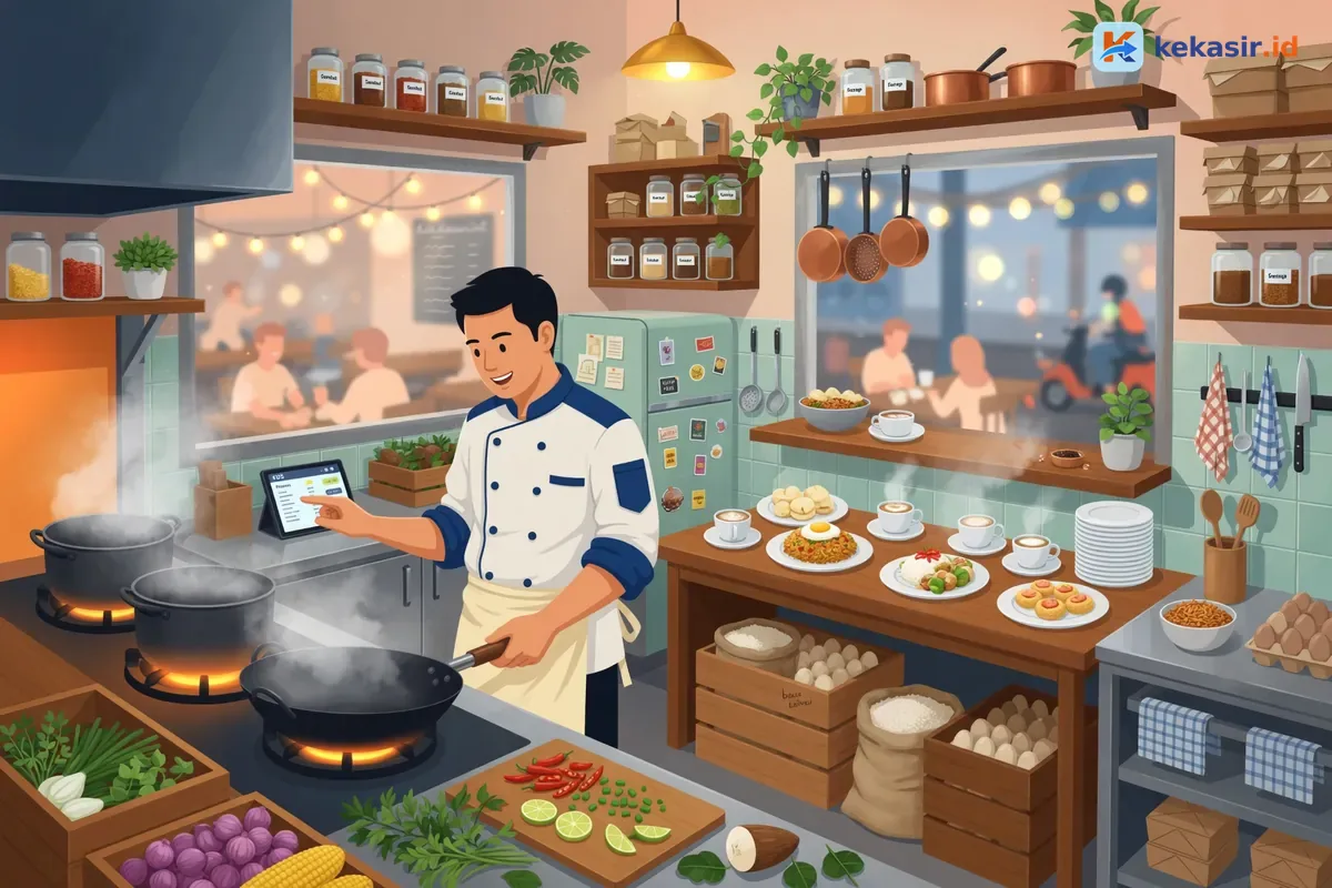 Ilustrasi suasana dapur kafe yang ramai saat akhir pekan