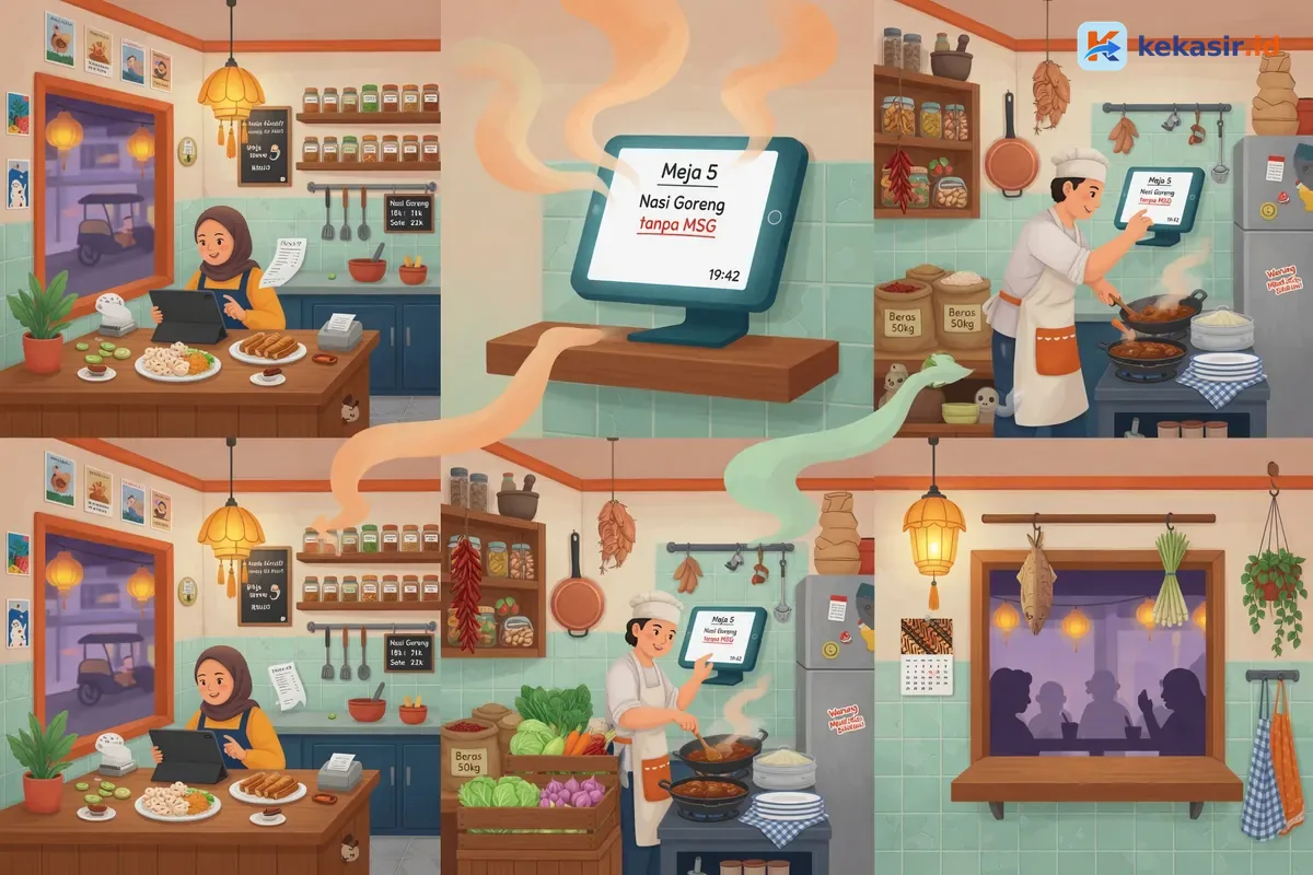 Diagram alur pesanan dari kasir masuk ke layar dapur secara real-time