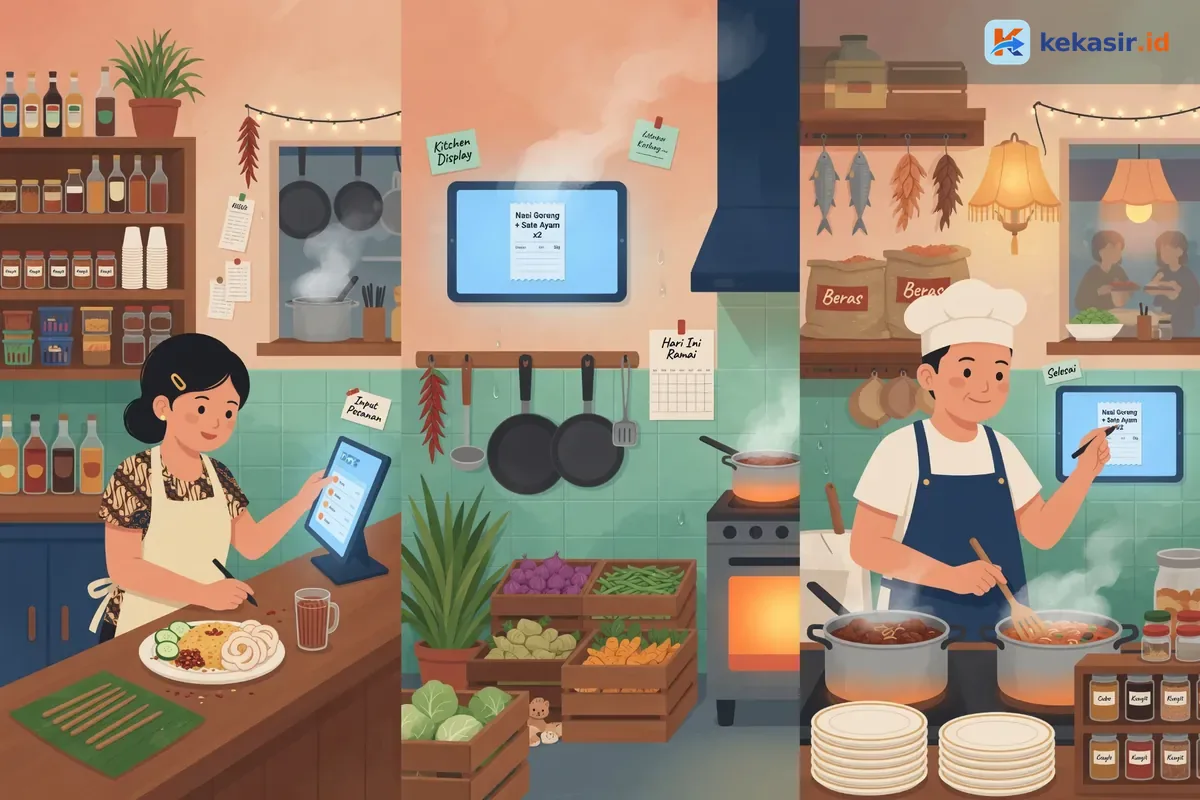 Alur pesanan dari kasir masuk ke layar dapur di food stall