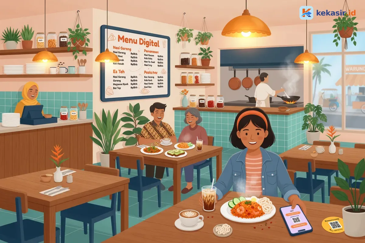 Alur pesanan self order dari scan QR meja ke kasir dan dapur cafe
