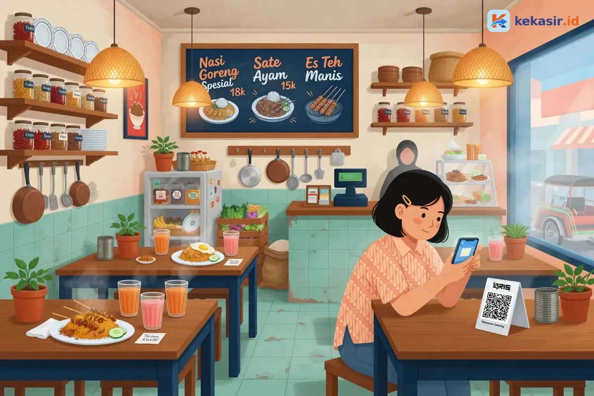 Ilustrasi pelanggan memindai QRIS untuk pelunasan pesanan katering
