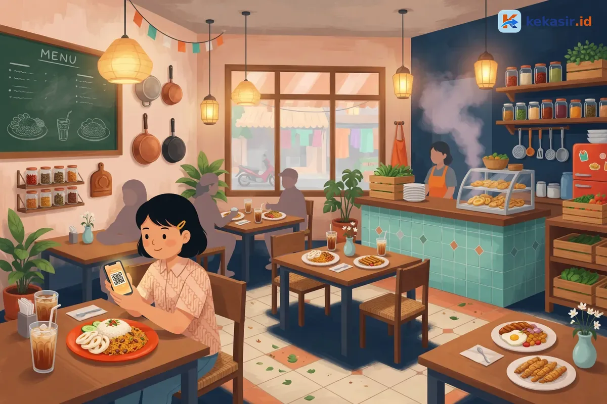 Ilustrasi pemilik usaha dapur rumah sedang mengemas pesanan pre order di dapur