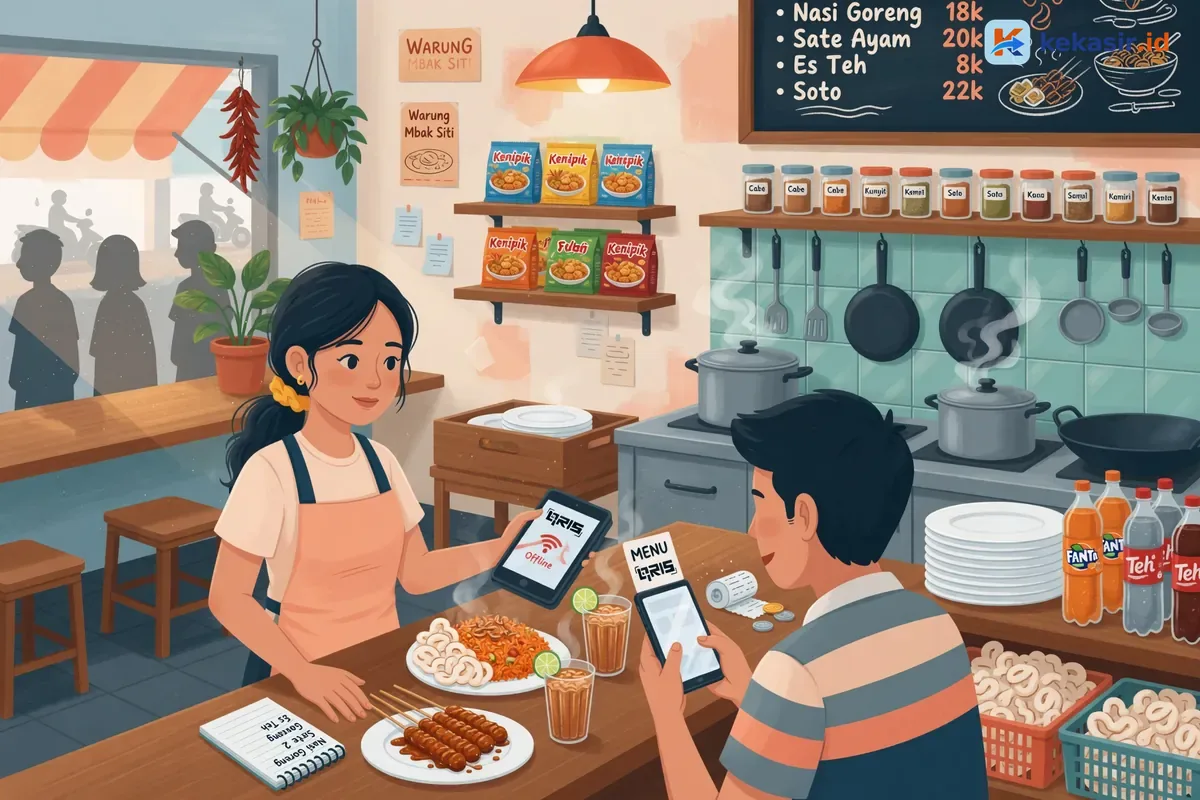 Ilustrasi kasir warung tetap melayani pelanggan saat sinyal internet putus