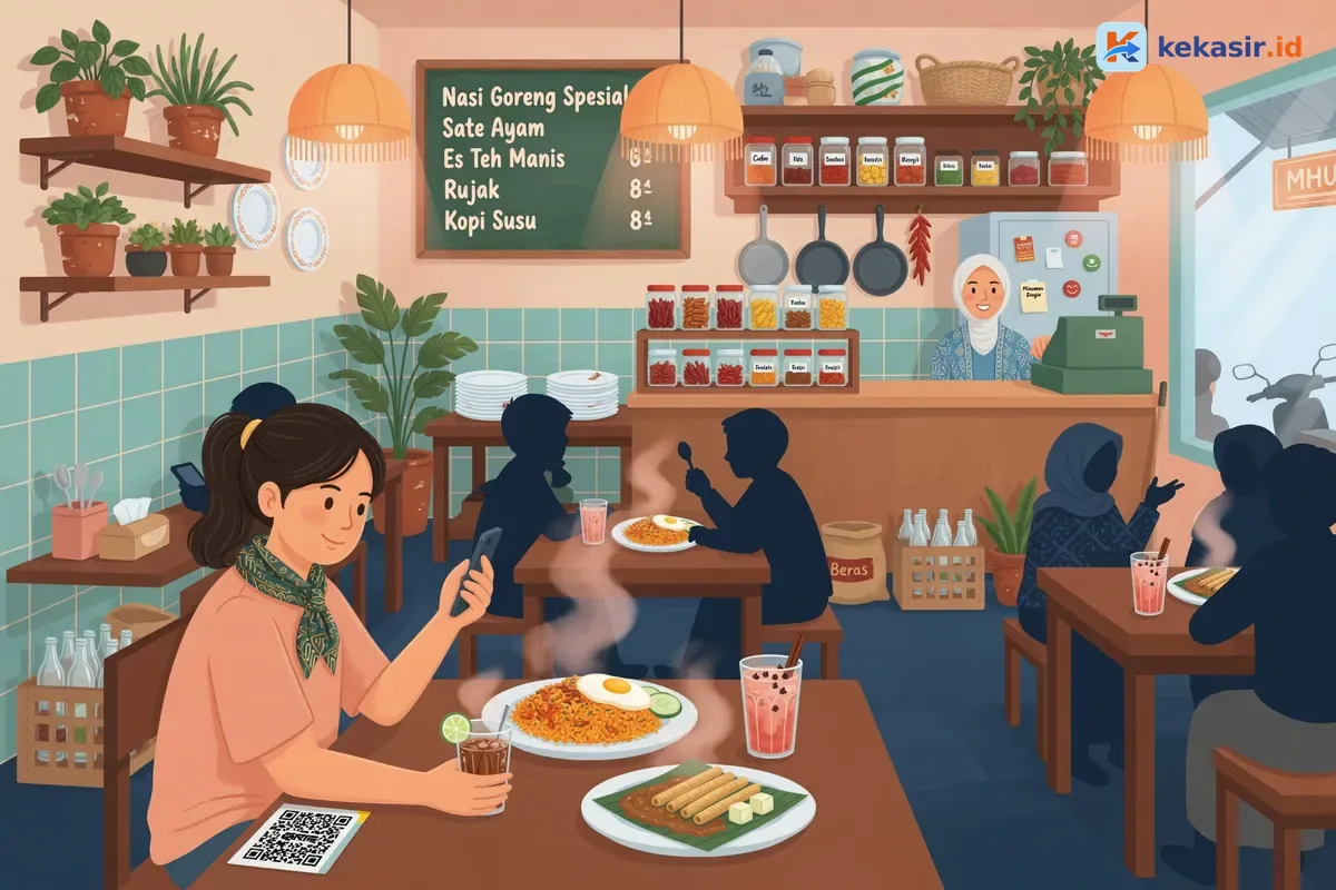 Pemilik usaha rumahan mengecek pesanan pre-order dari Instagram sambil siapkan kemasan di dapur