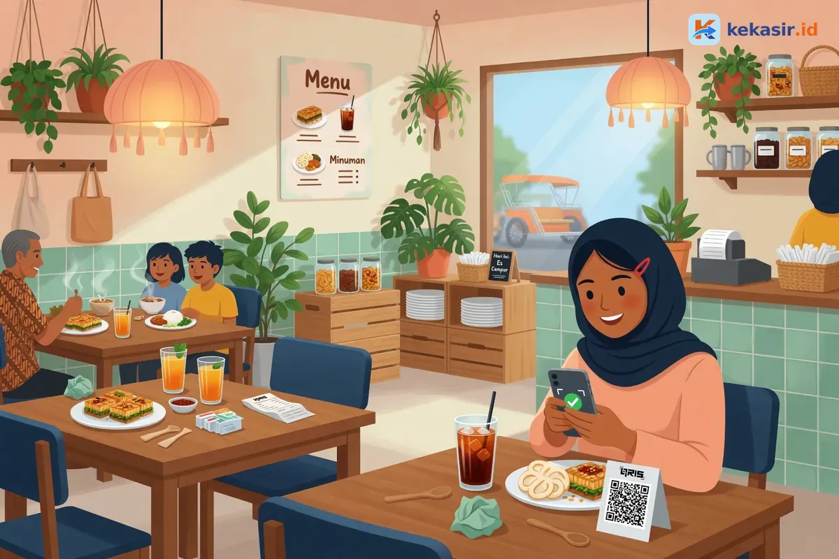 Pelanggan memindai kode QRIS untuk membayar minuman di stand event