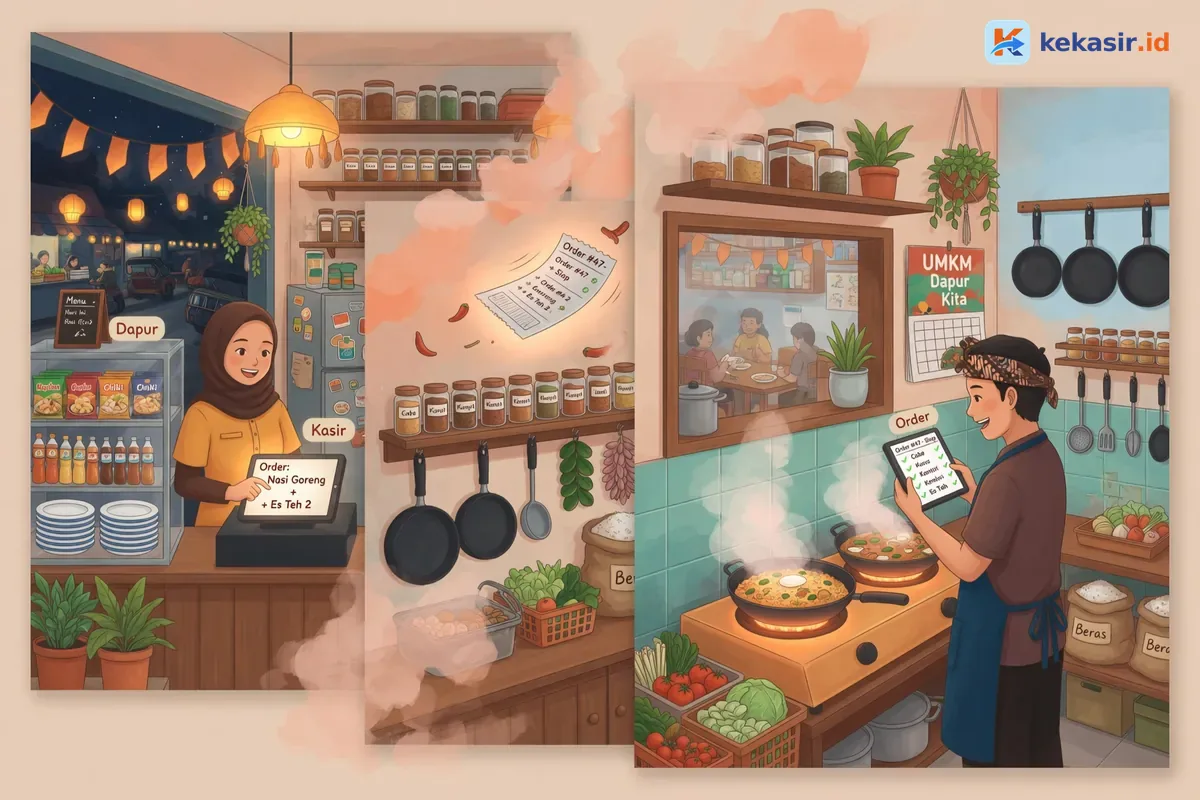 Alur pesanan dari kasir ke dapur di restoran kecil