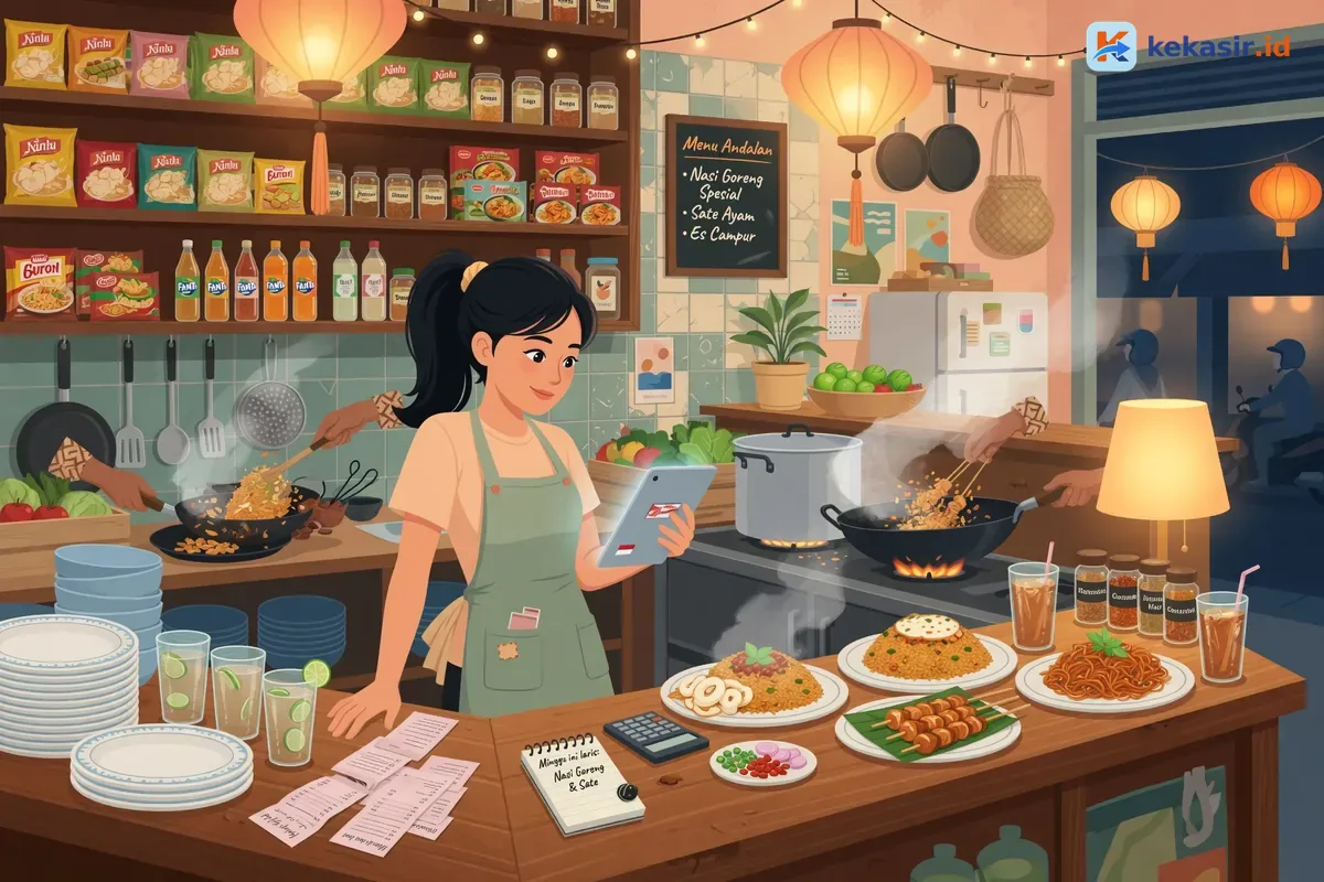 Suasana staf cafe menyiapkan pesanan di dapur
